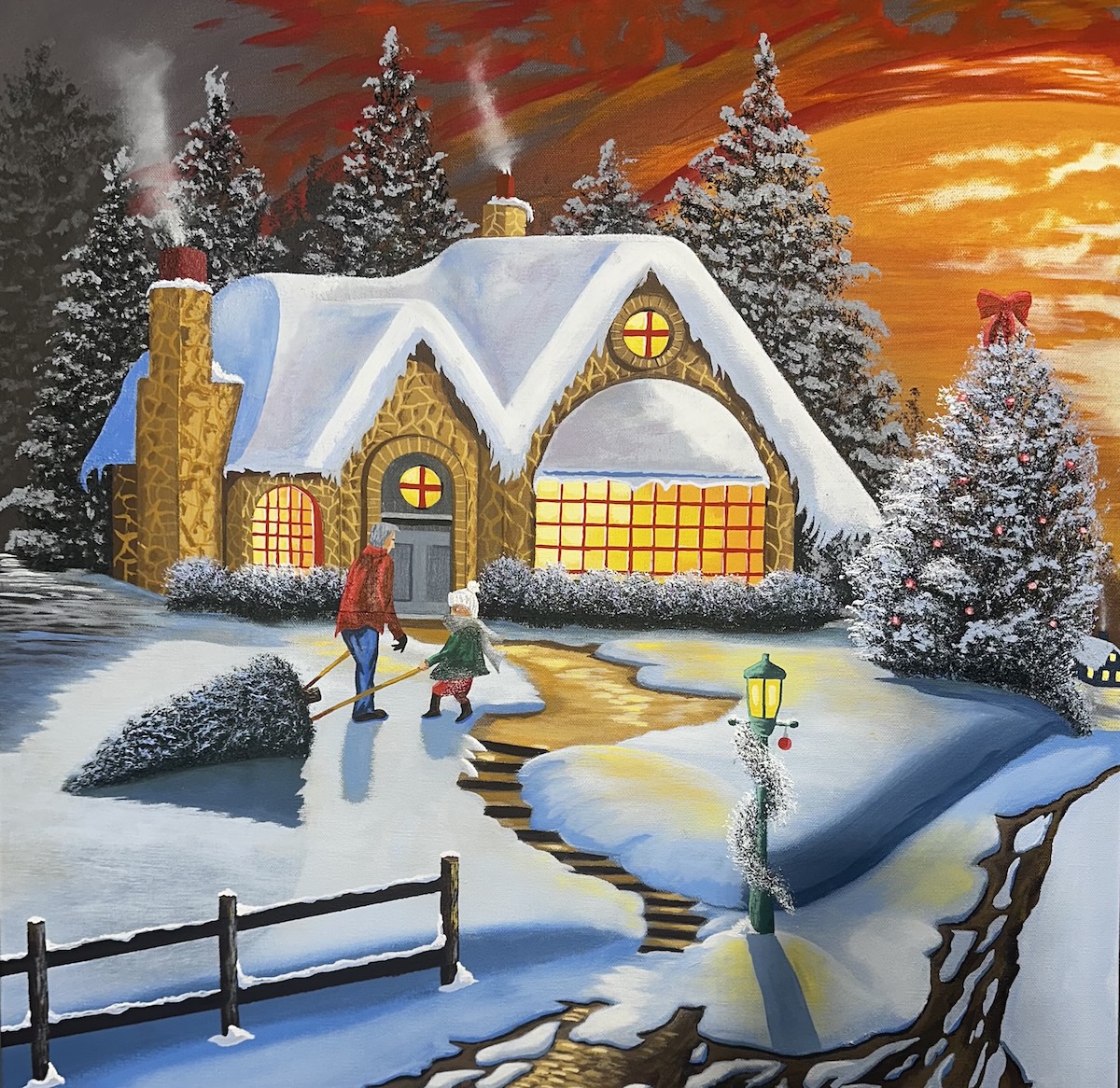 "Christmas At The Cabin" - Oil by Mark Thompson